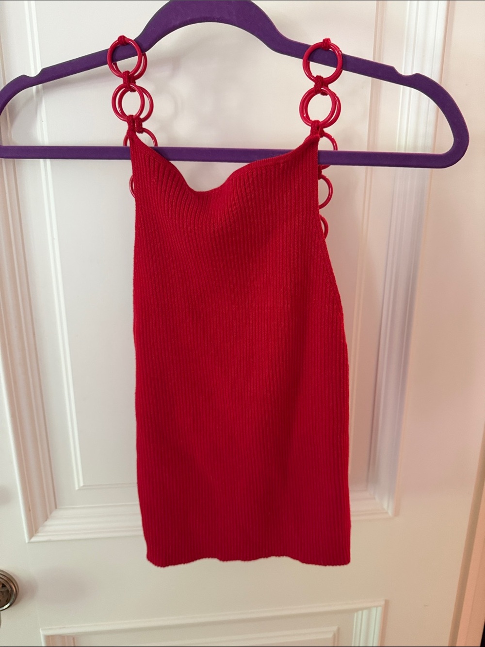 Muster Paris Red Ring-Strap Ribbed Knit Tank Top size 36
